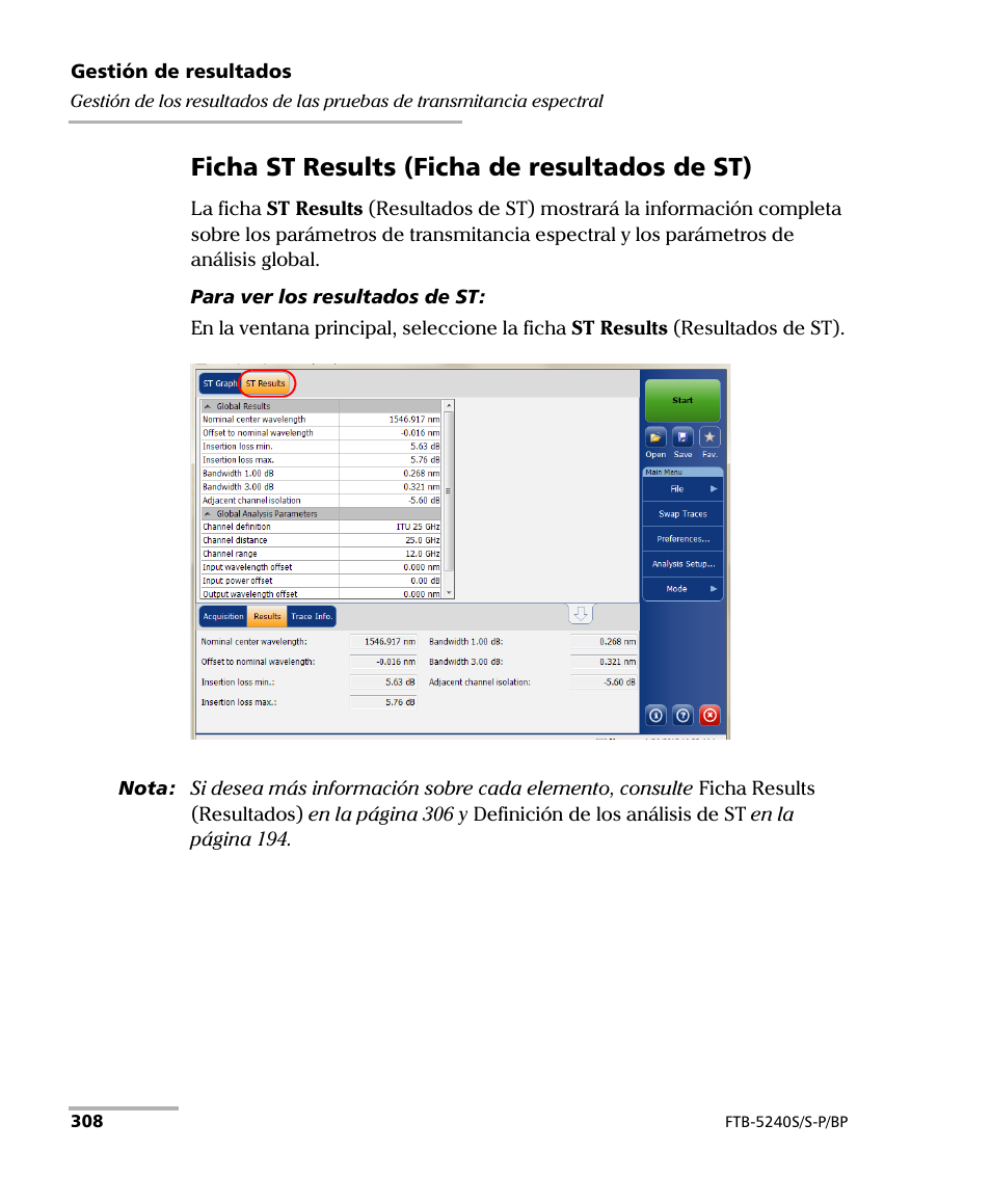 Ficha st results (ficha de resultados de st) | EXFO FTB-5230S Optical Spectrum Analyzer for FTB 200 v2 User Manual | Page 314 / 659