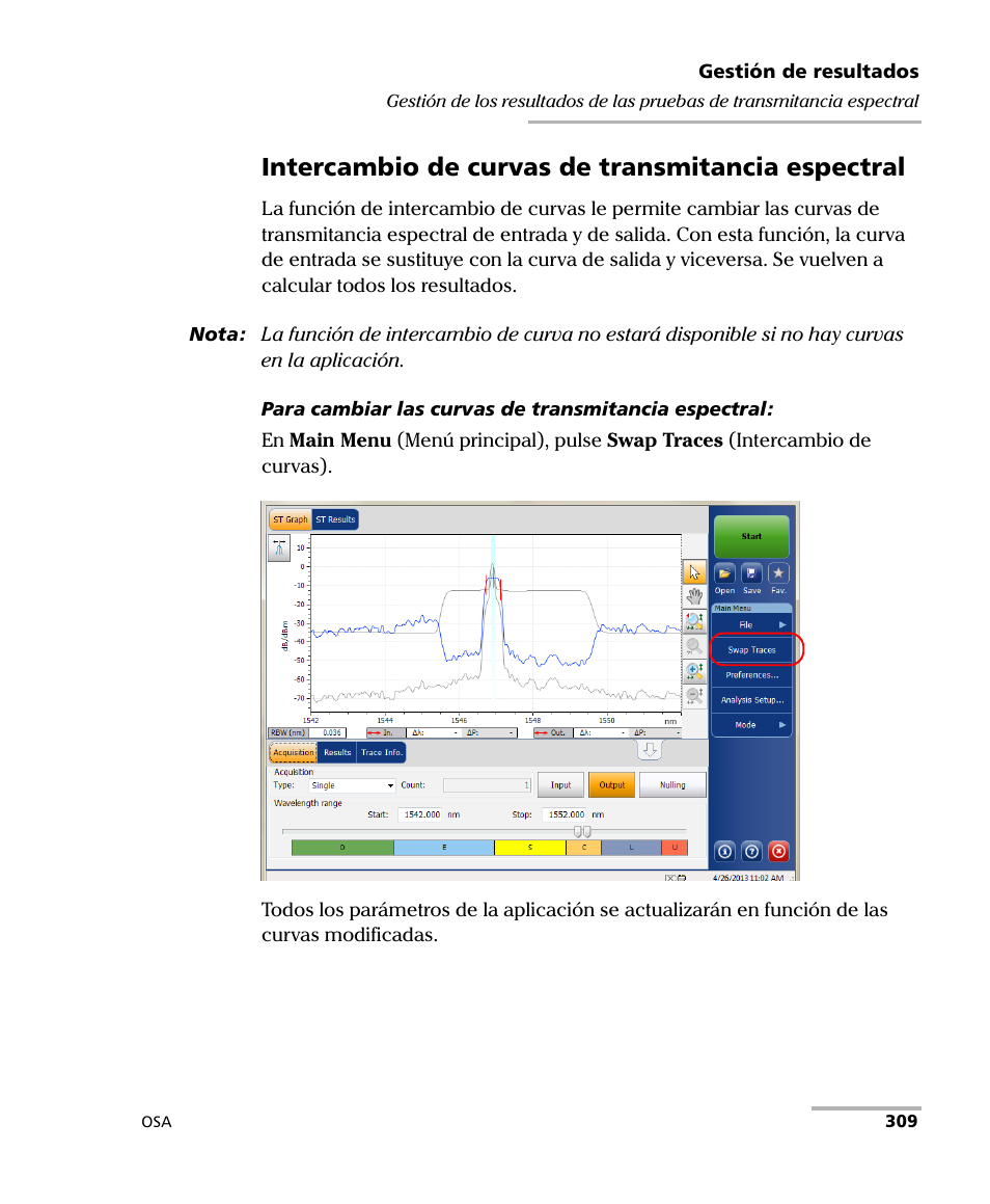 Intercambio de curvas de transmitancia espectral | EXFO FTB-5230S Optical Spectrum Analyzer for FTB 200 v2 User Manual | Page 315 / 659