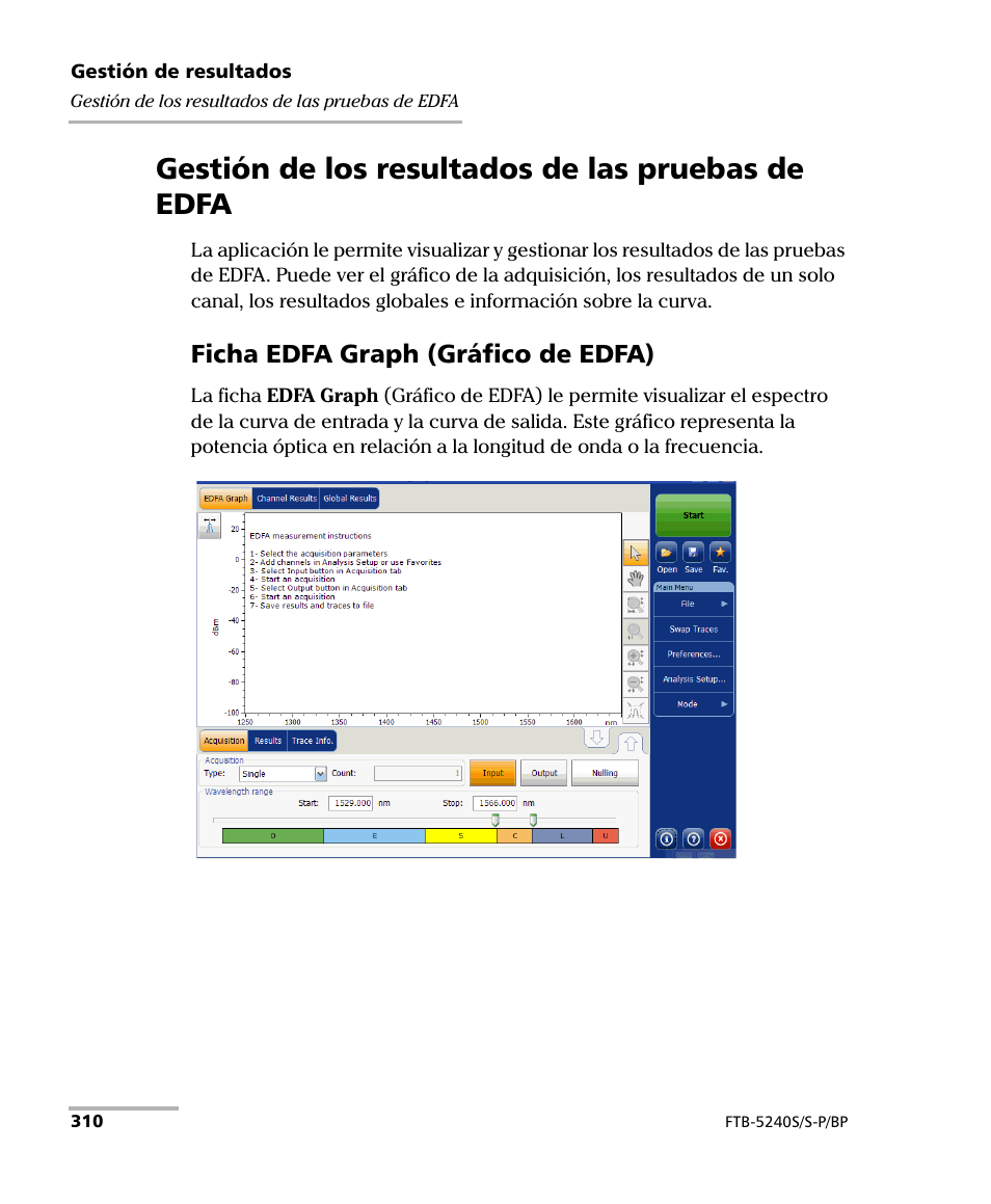 Gestión de los resultados de las pruebas de edfa, Ficha edfa graph (gráfico de edfa) | EXFO FTB-5230S Optical Spectrum Analyzer for FTB 200 v2 User Manual | Page 316 / 659