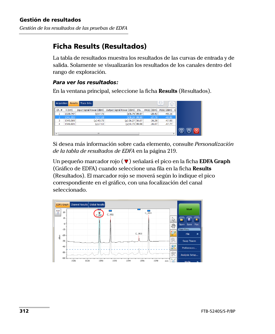 Ficha results (resultados) | EXFO FTB-5230S Optical Spectrum Analyzer for FTB 200 v2 User Manual | Page 318 / 659