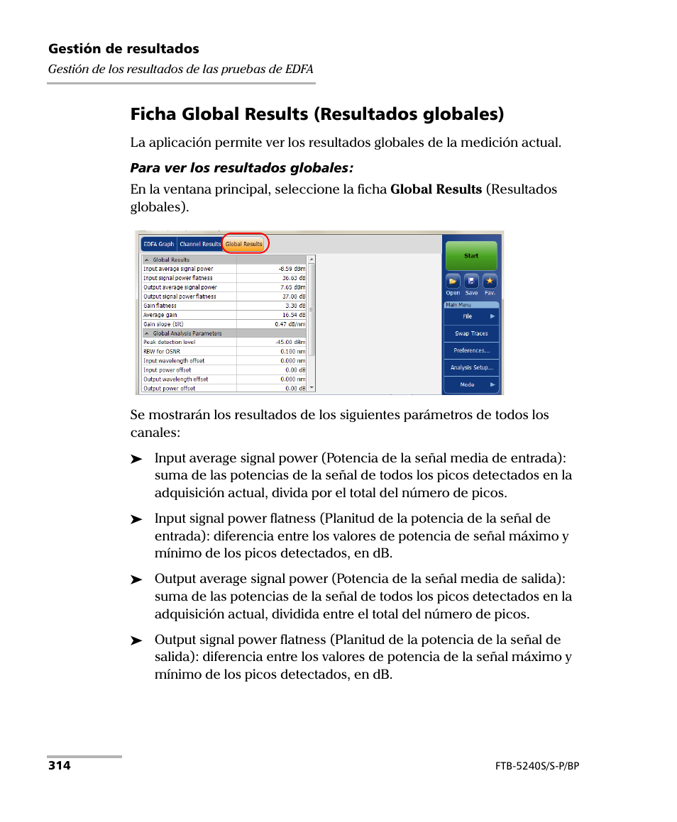 Ficha global results (resultados globales) | EXFO FTB-5230S Optical Spectrum Analyzer for FTB 200 v2 User Manual | Page 320 / 659