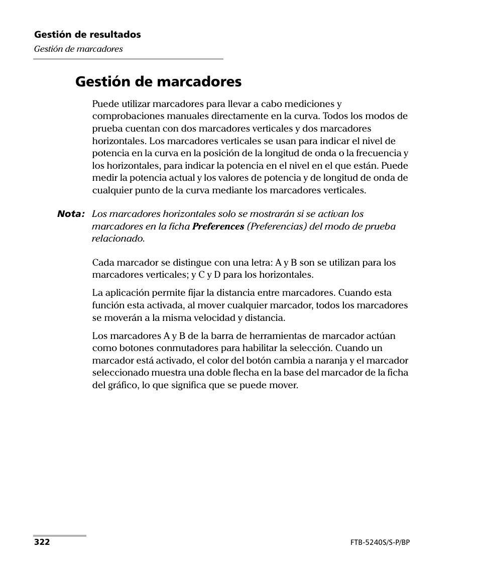Gestión de marcadores | EXFO FTB-5230S Optical Spectrum Analyzer for FTB 200 v2 User Manual | Page 328 / 659
