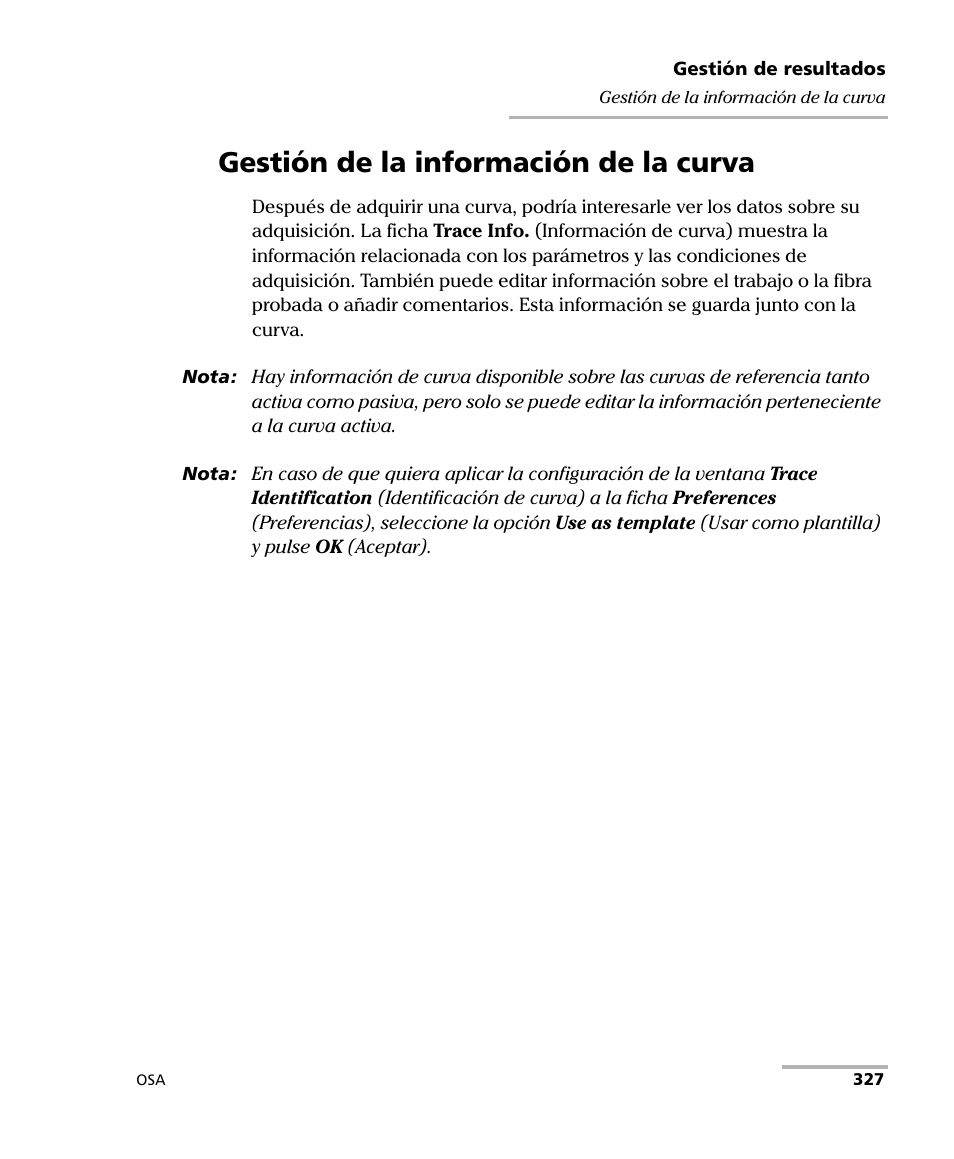 Gestión de la información de la curva | EXFO FTB-5230S Optical Spectrum Analyzer for FTB 200 v2 User Manual | Page 333 / 659