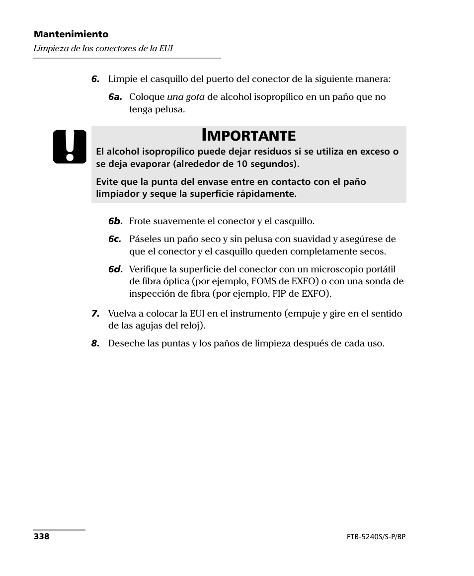 Mportante | EXFO FTB-5230S Optical Spectrum Analyzer for FTB 200 v2 User Manual | Page 344 / 659