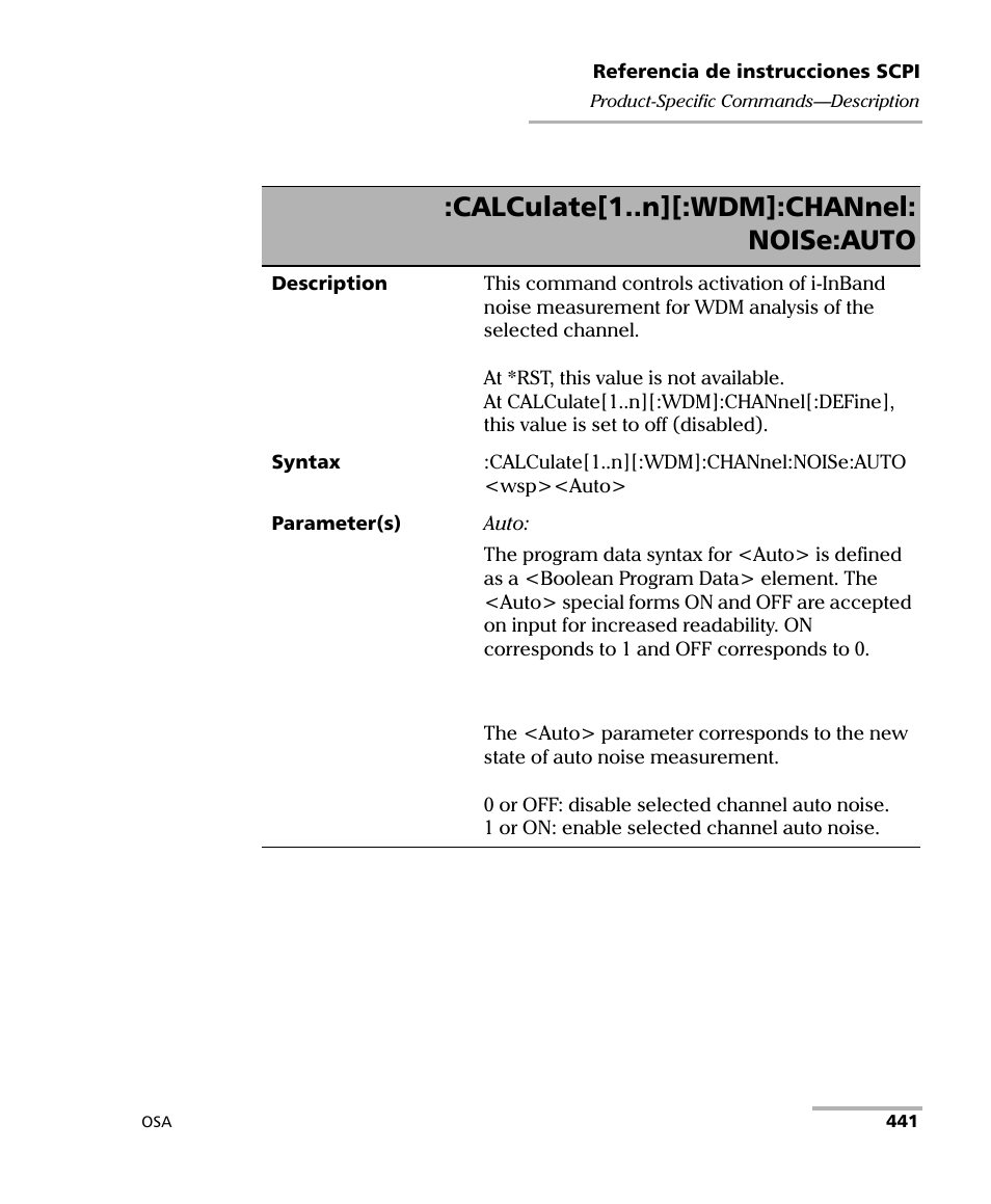 Calculate[1..n][:wdm]:channel: noise:auto | EXFO FTB-5230S Optical Spectrum Analyzer for FTB 200 v2 User Manual | Page 447 / 659