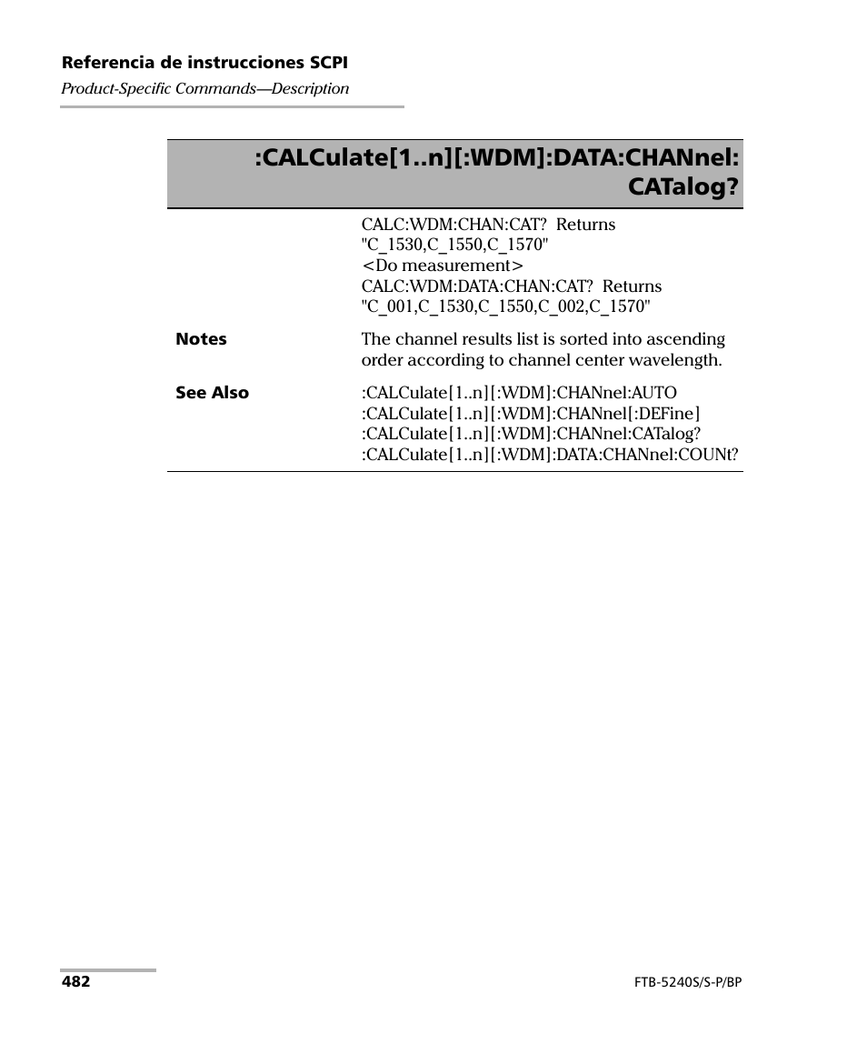 Calculate[1..n][:wdm]:data:channel: catalog | EXFO FTB-5230S Optical Spectrum Analyzer for FTB 200 v2 User Manual | Page 488 / 659