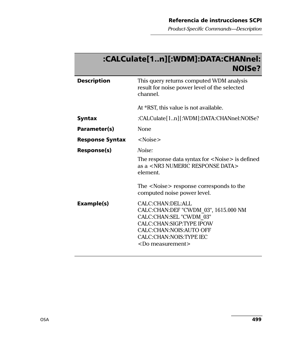 Calculate[1..n][:wdm]:data:channel: noise | EXFO FTB-5230S Optical Spectrum Analyzer for FTB 200 v2 User Manual | Page 505 / 659