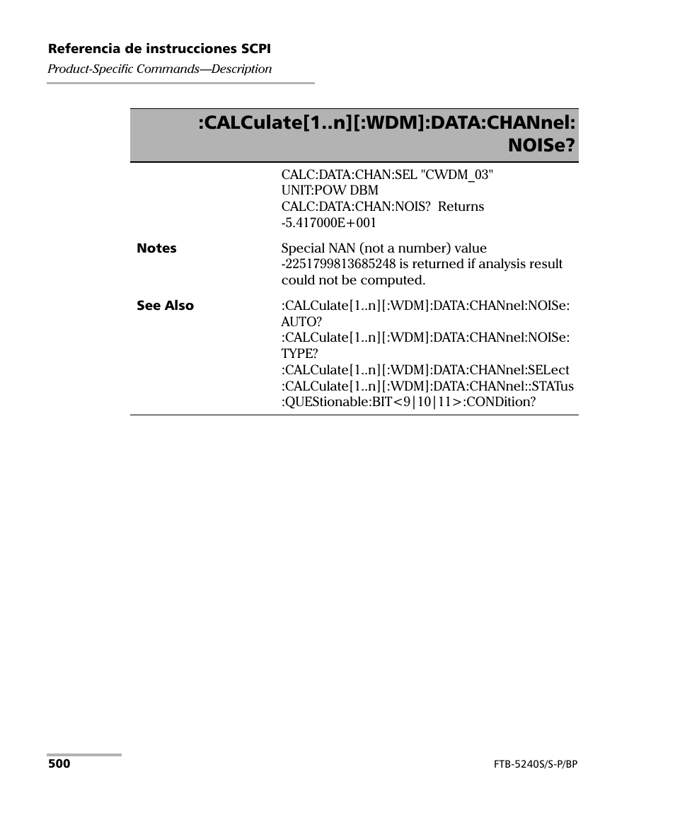 Calculate[1..n][:wdm]:data:channel: noise | EXFO FTB-5230S Optical Spectrum Analyzer for FTB 200 v2 User Manual | Page 506 / 659
