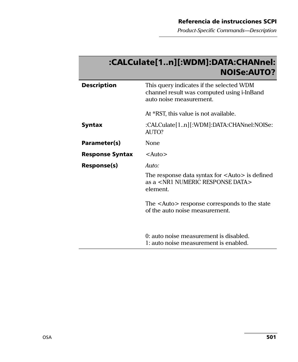 Calculate[1..n][:wdm]:data:channel: noise:auto | EXFO FTB-5230S Optical Spectrum Analyzer for FTB 200 v2 User Manual | Page 507 / 659