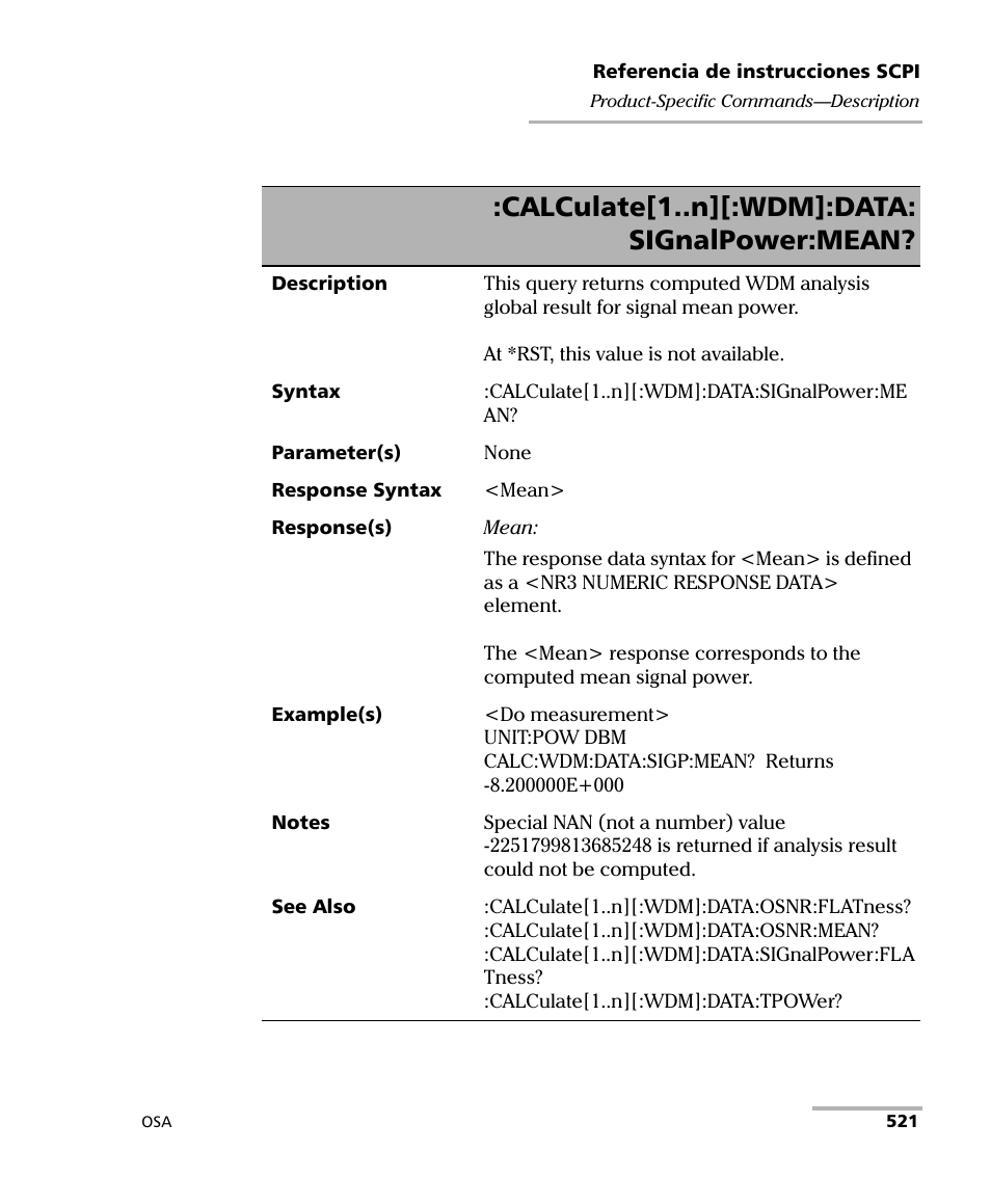 Calculate[1..n][:wdm]:data: signalpower:mean | EXFO FTB-5230S Optical Spectrum Analyzer for FTB 200 v2 User Manual | Page 527 / 659