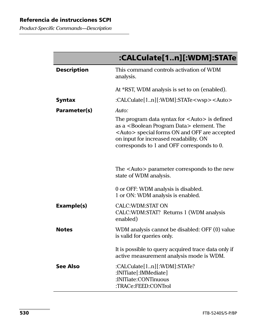 Calculate[1..n][:wdm]:state | EXFO FTB-5230S Optical Spectrum Analyzer for FTB 200 v2 User Manual | Page 536 / 659