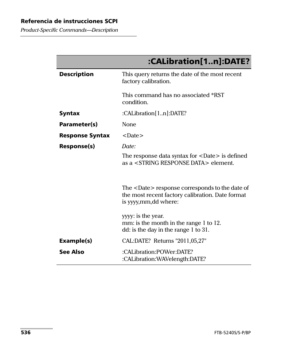 Calibration[1..n]:date | EXFO FTB-5230S Optical Spectrum Analyzer for FTB 200 v2 User Manual | Page 542 / 659