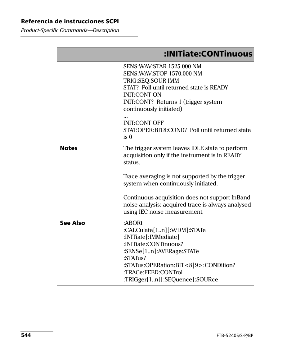 Initiate:continuous | EXFO FTB-5230S Optical Spectrum Analyzer for FTB 200 v2 User Manual | Page 550 / 659