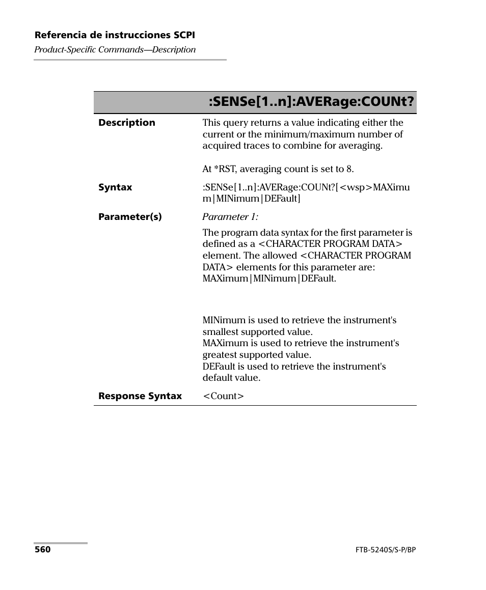 Sense[1..n]:average:count | EXFO FTB-5230S Optical Spectrum Analyzer for FTB 200 v2 User Manual | Page 566 / 659