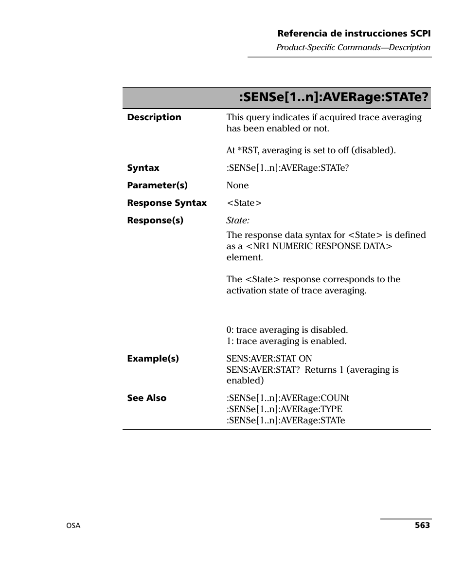 Sense[1..n]:average:state | EXFO FTB-5230S Optical Spectrum Analyzer for FTB 200 v2 User Manual | Page 569 / 659