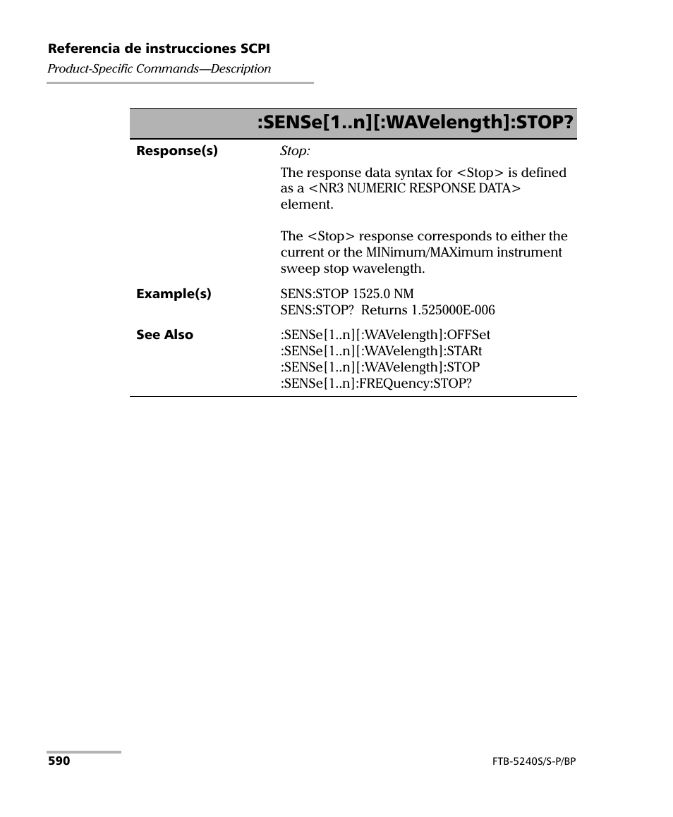 Sense[1..n][:wavelength]:stop | EXFO FTB-5230S Optical Spectrum Analyzer for FTB 200 v2 User Manual | Page 596 / 659