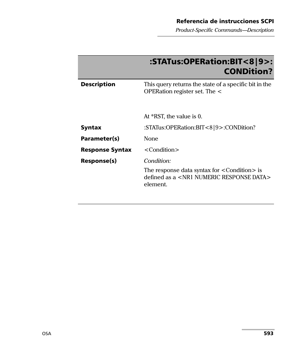 Status:operation:bit<8|9>: condition | EXFO FTB-5230S Optical Spectrum Analyzer for FTB 200 v2 User Manual | Page 599 / 659