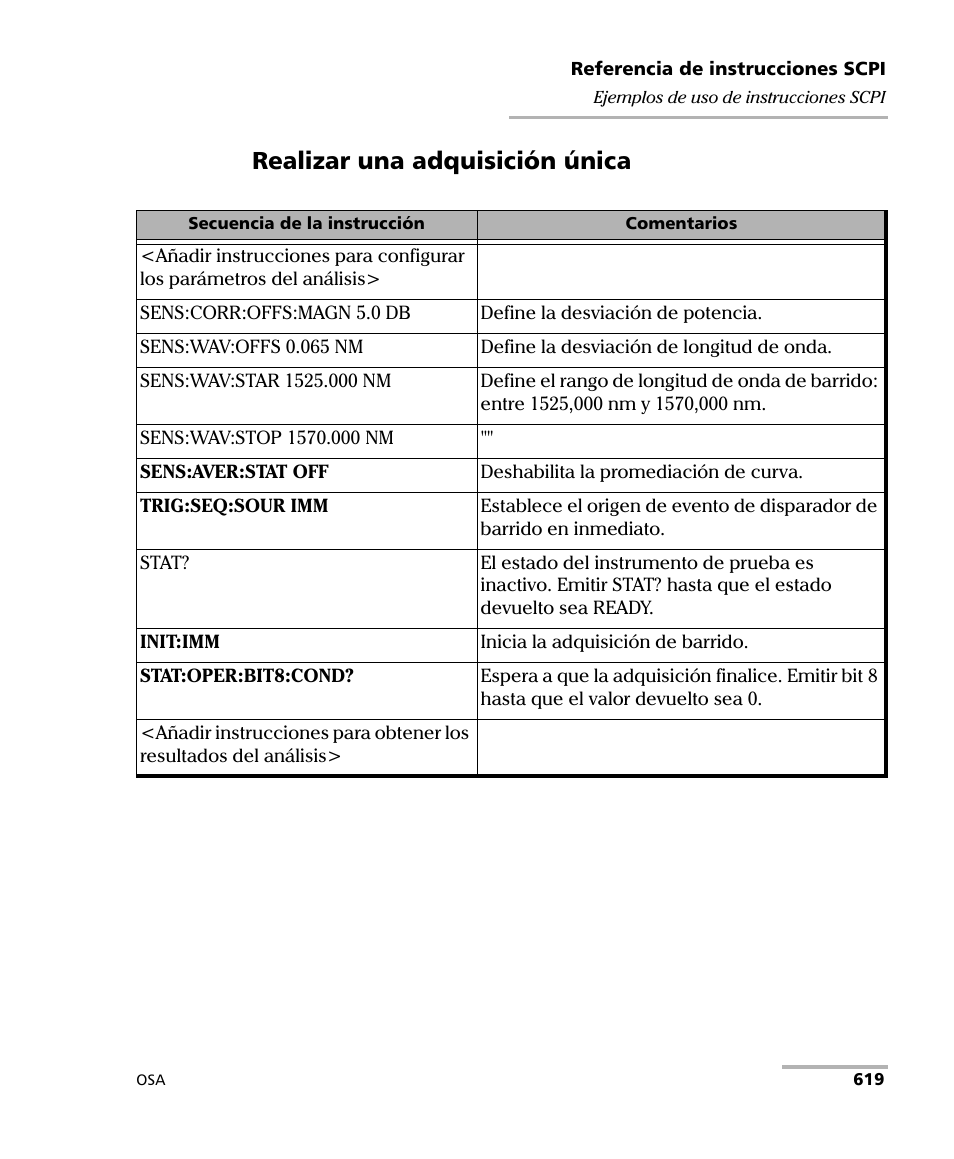 Realizar una adquisición única | EXFO FTB-5230S Optical Spectrum Analyzer for FTB 200 v2 User Manual | Page 625 / 659