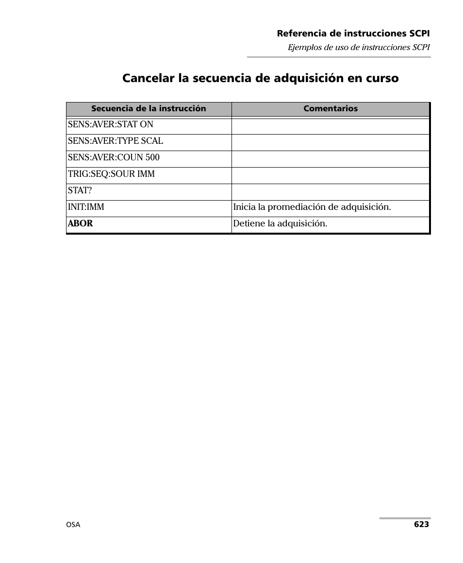Cancelar la secuencia de adquisición en curso | EXFO FTB-5230S Optical Spectrum Analyzer for FTB 200 v2 User Manual | Page 629 / 659