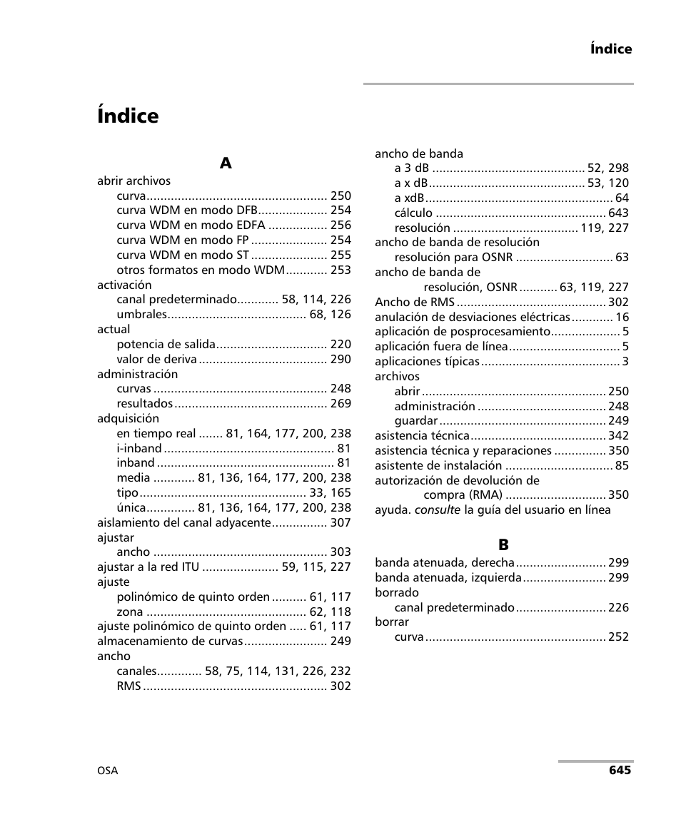 Índice | EXFO FTB-5230S Optical Spectrum Analyzer for FTB 200 v2 User Manual | Page 651 / 659