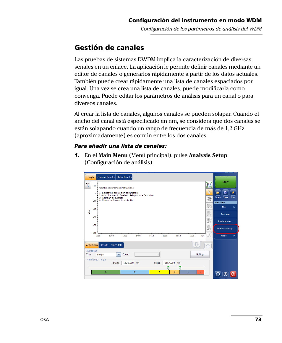 Gestión de canales | EXFO FTB-5230S Optical Spectrum Analyzer for FTB 200 v2 User Manual | Page 79 / 659