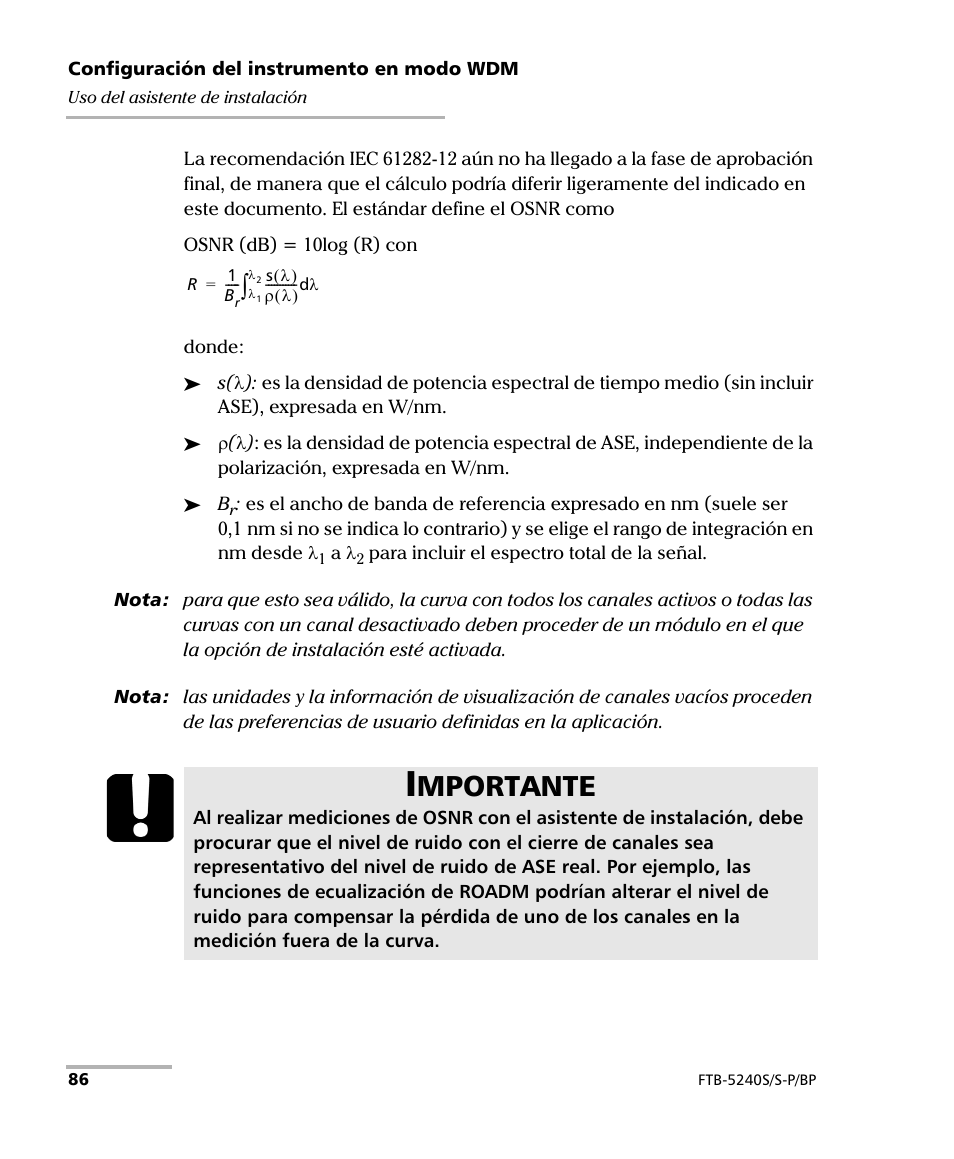 Mportante | EXFO FTB-5230S Optical Spectrum Analyzer for FTB 200 v2 User Manual | Page 92 / 659