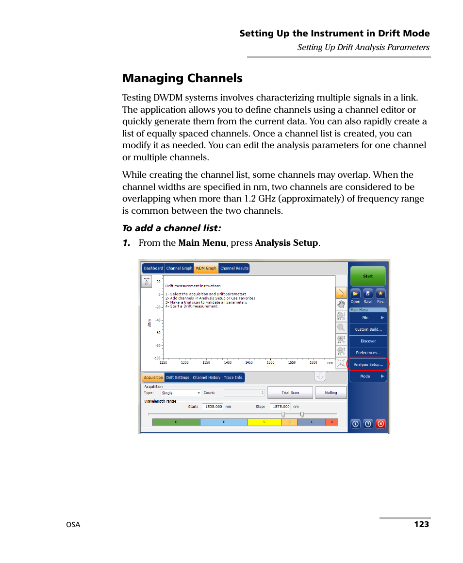 Managing channels | EXFO FTB -5240S/5240BP Optical Spectrum Analyzer User Manual | Page 129 / 638