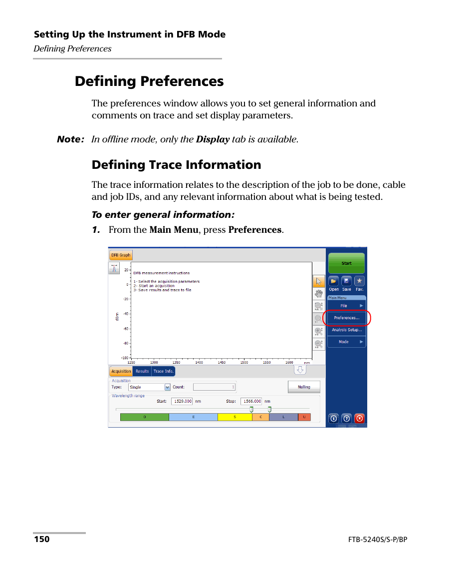 Defining preferences, Defining trace information | EXFO FTB -5240S/5240BP Optical Spectrum Analyzer User Manual | Page 156 / 638