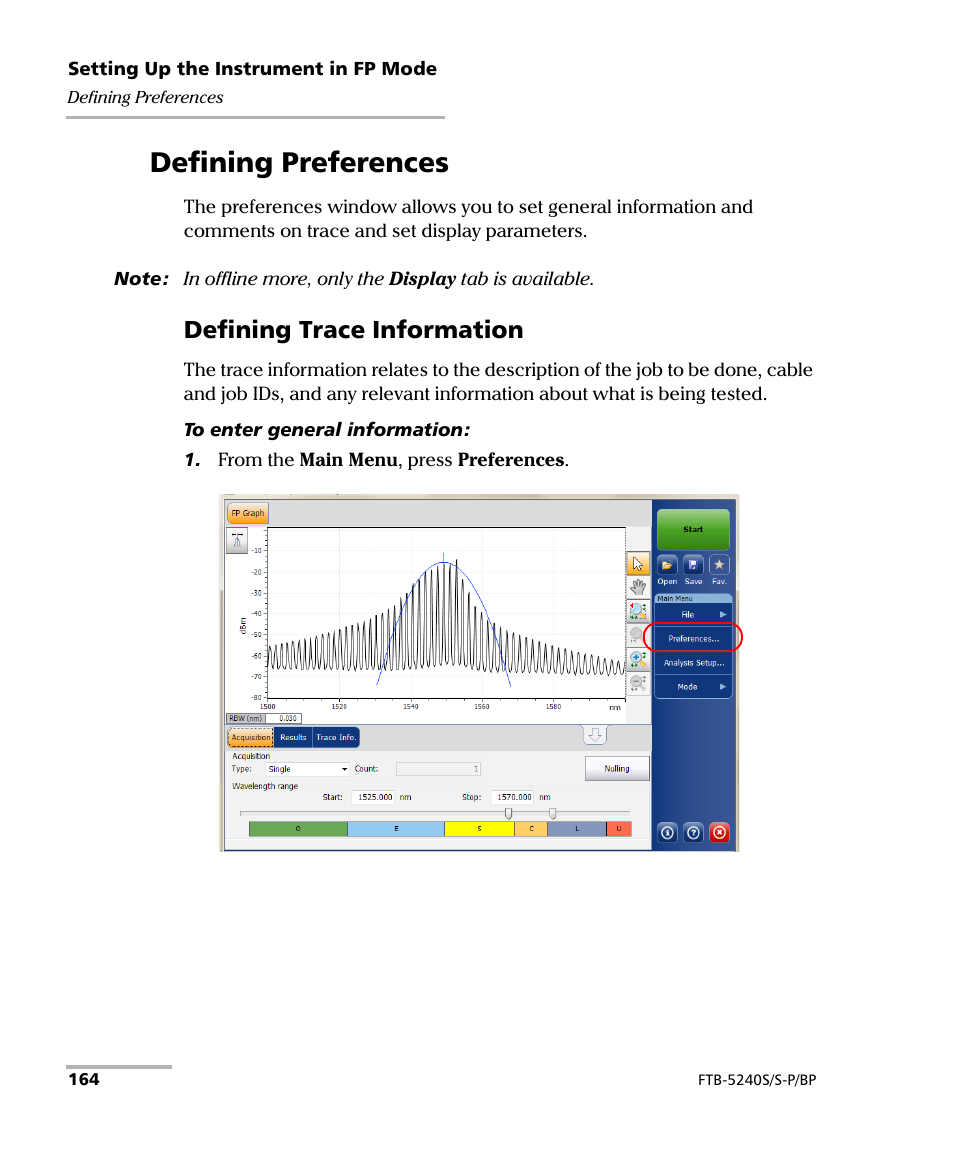 Defining preferences, Defining trace information | EXFO FTB -5240S/5240BP Optical Spectrum Analyzer User Manual | Page 170 / 638