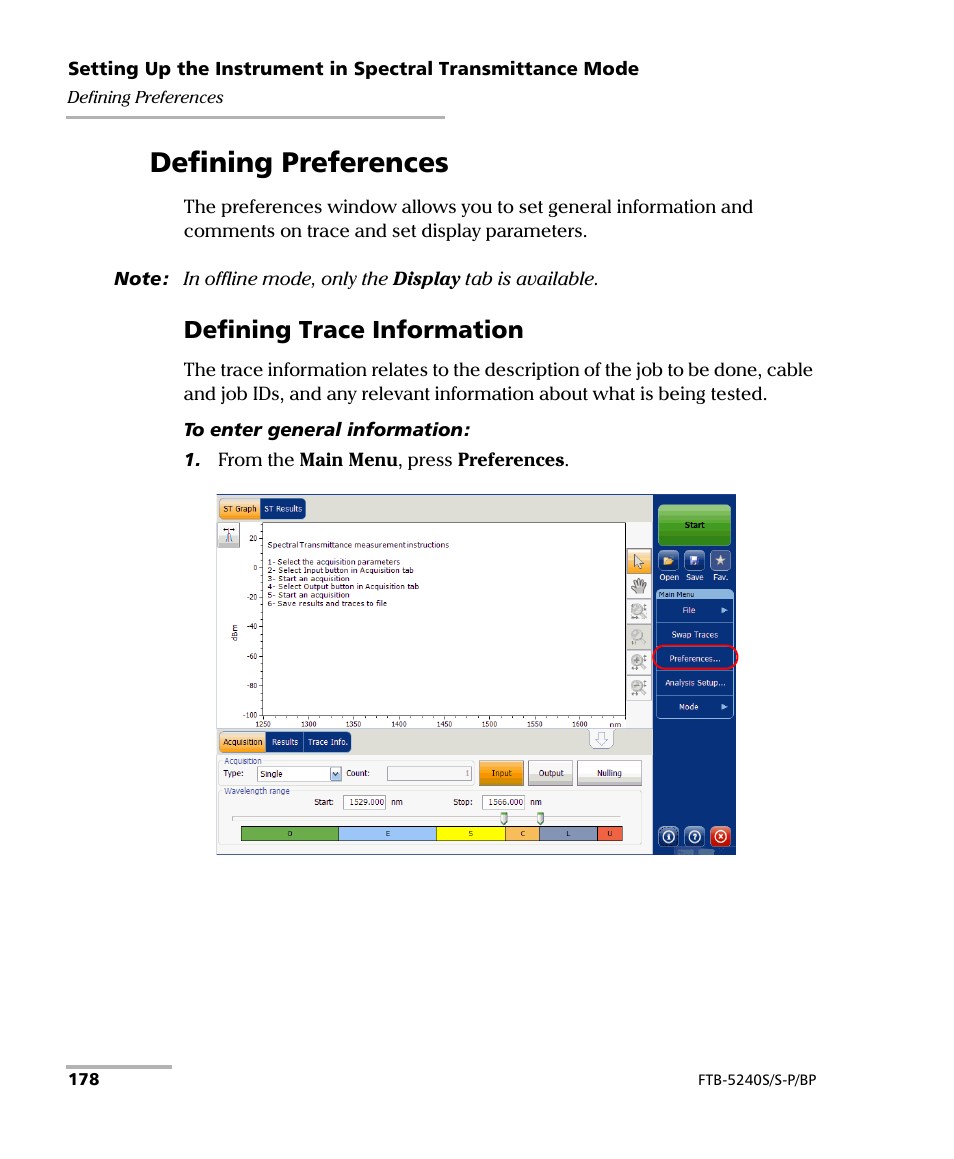 Defining preferences, Defining trace information | EXFO FTB -5240S/5240BP Optical Spectrum Analyzer User Manual | Page 184 / 638