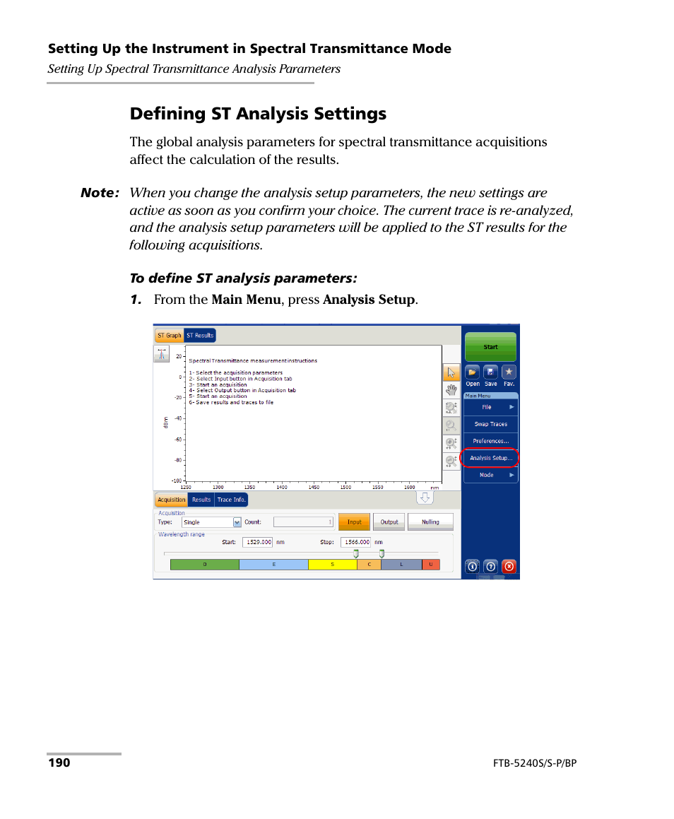 Defining st analysis settings | EXFO FTB -5240S/5240BP Optical Spectrum Analyzer User Manual | Page 196 / 638