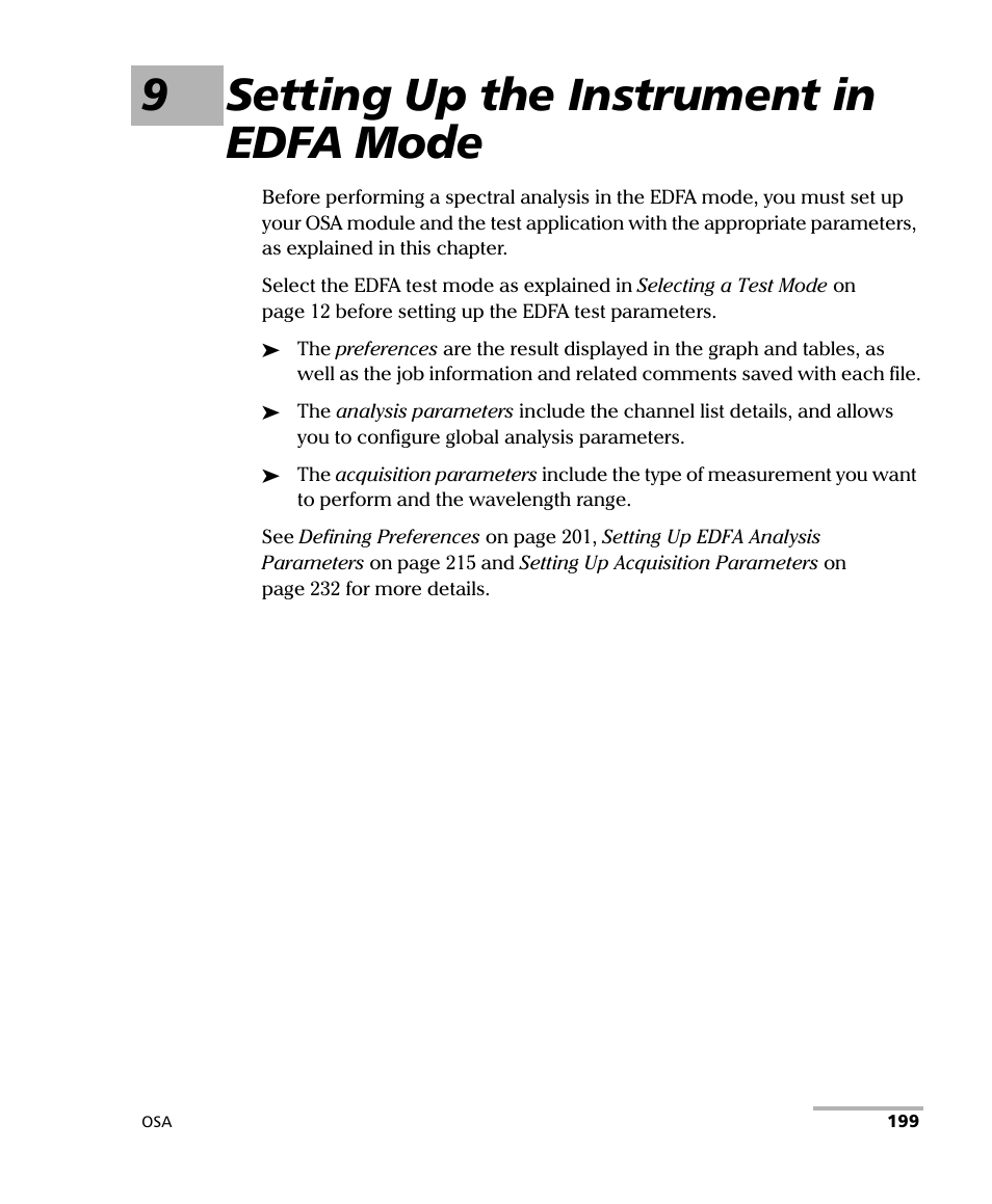 9 setting up the instrument in edfa mode, 9setting up the instrument in edfa mode | EXFO FTB -5240S/5240BP Optical Spectrum Analyzer User Manual | Page 205 / 638
