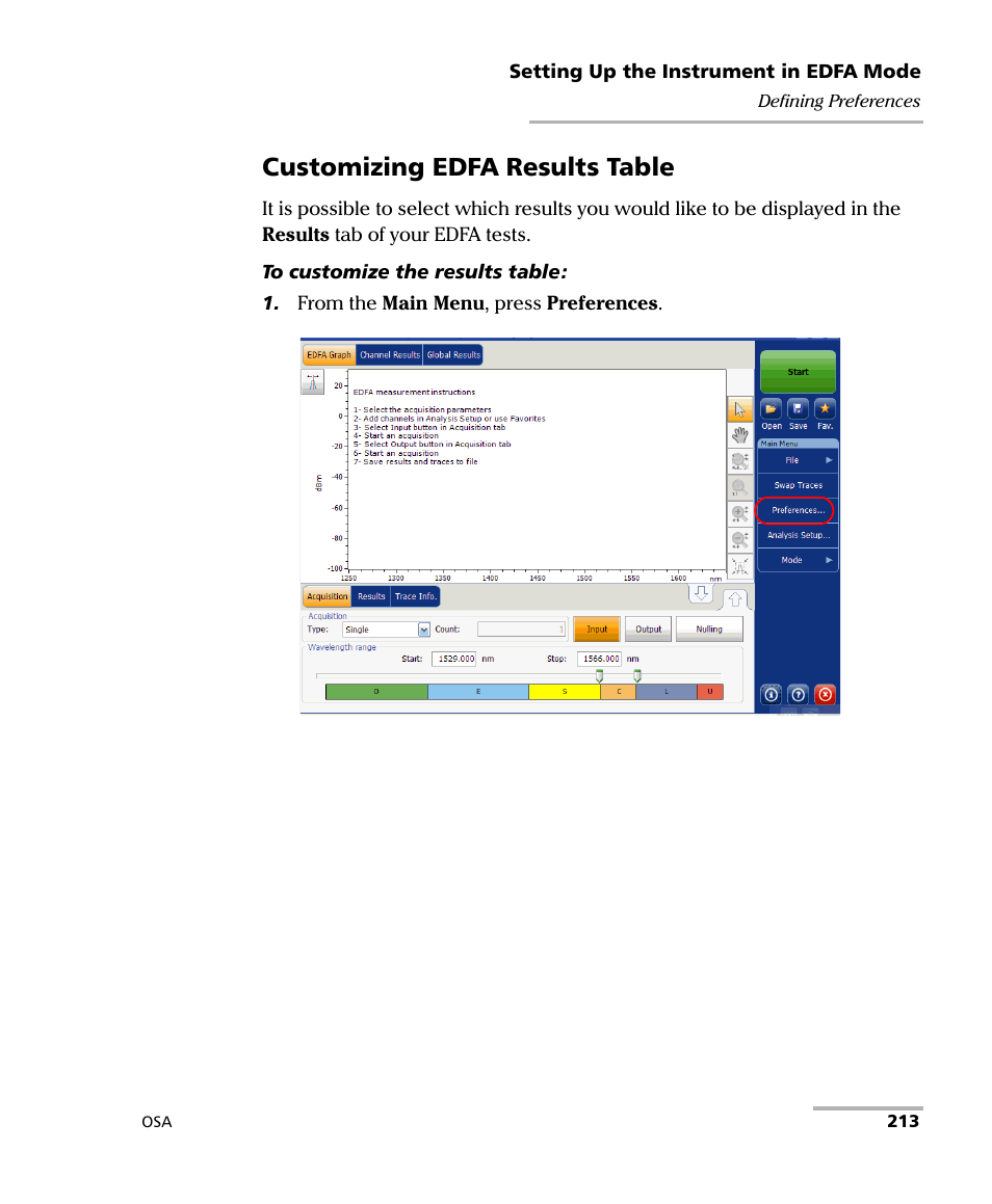 Customizing edfa results table | EXFO FTB -5240S/5240BP Optical Spectrum Analyzer User Manual | Page 219 / 638