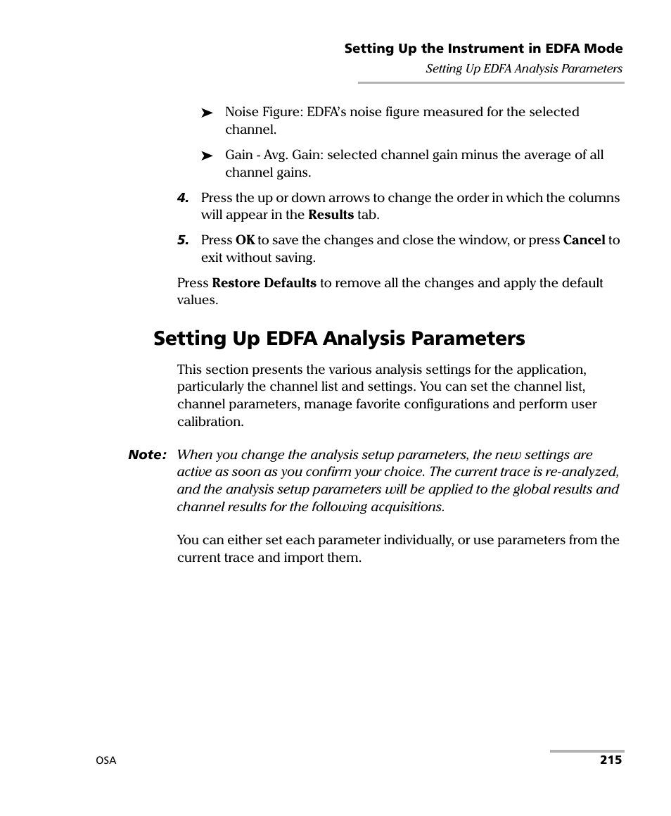 Setting up edfa analysis parameters | EXFO FTB -5240S/5240BP Optical Spectrum Analyzer User Manual | Page 221 / 638
