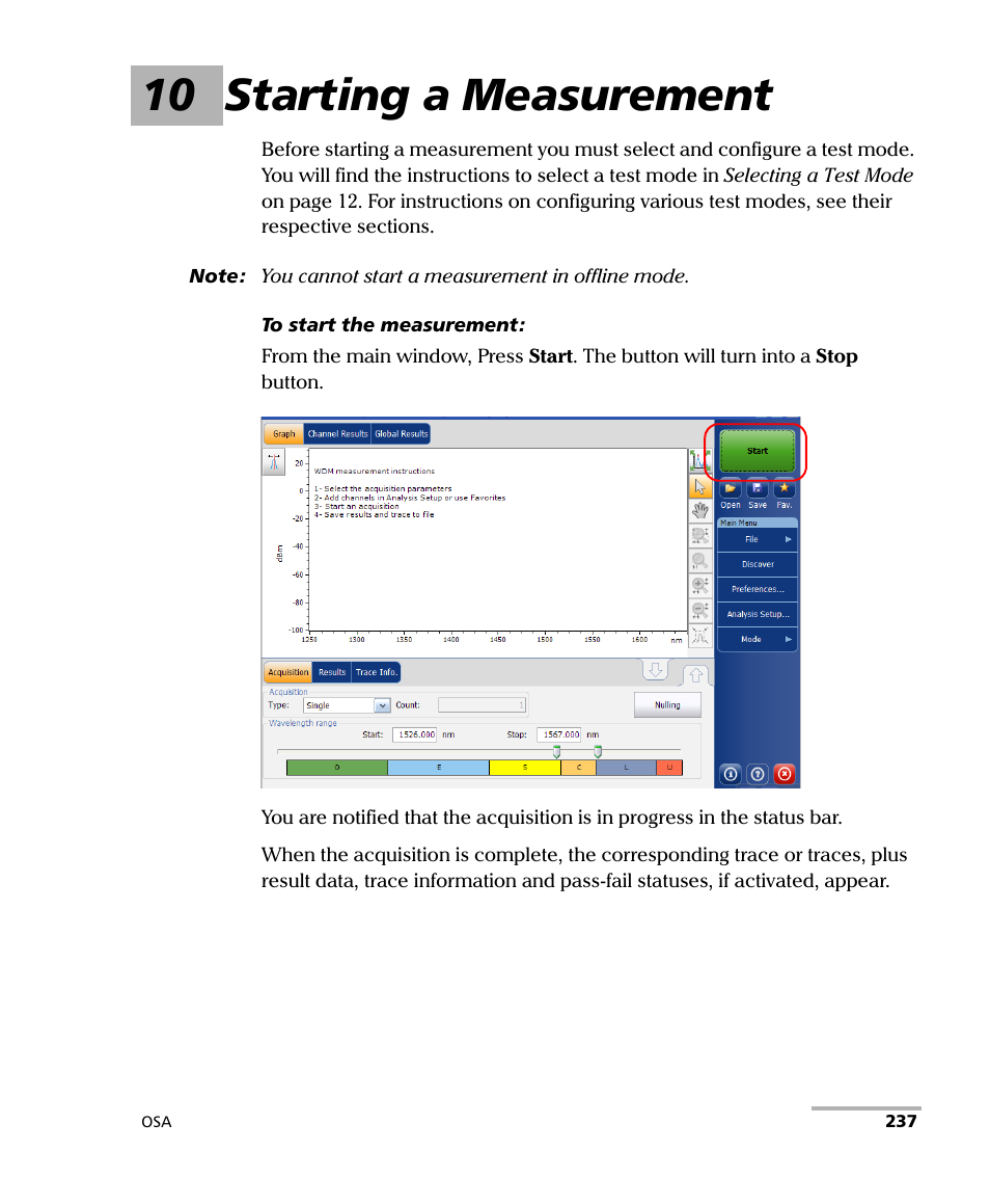 10 starting a measurement | EXFO FTB -5240S/5240BP Optical Spectrum Analyzer User Manual | Page 243 / 638