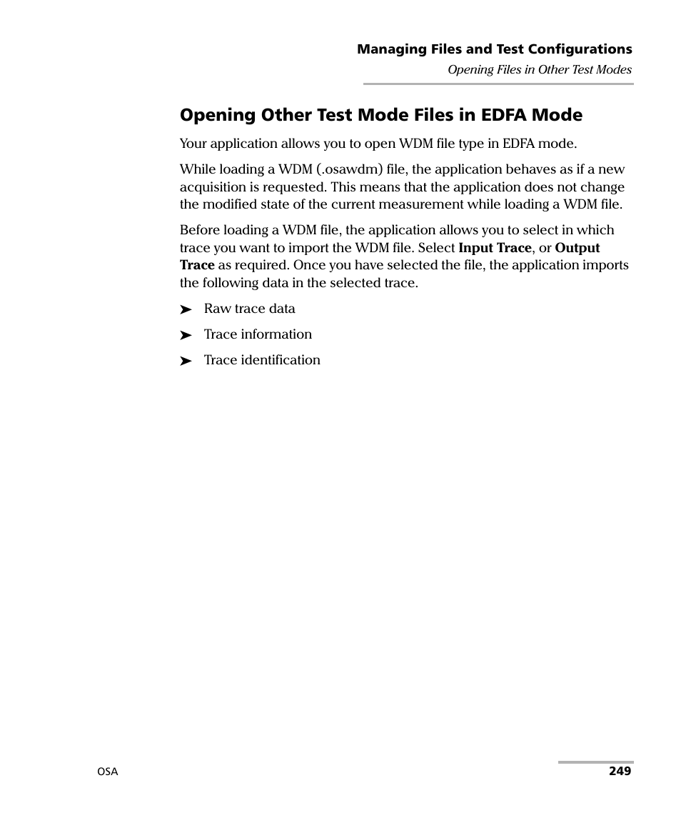 Opening other test mode files in edfa mode | EXFO FTB -5240S/5240BP Optical Spectrum Analyzer User Manual | Page 255 / 638