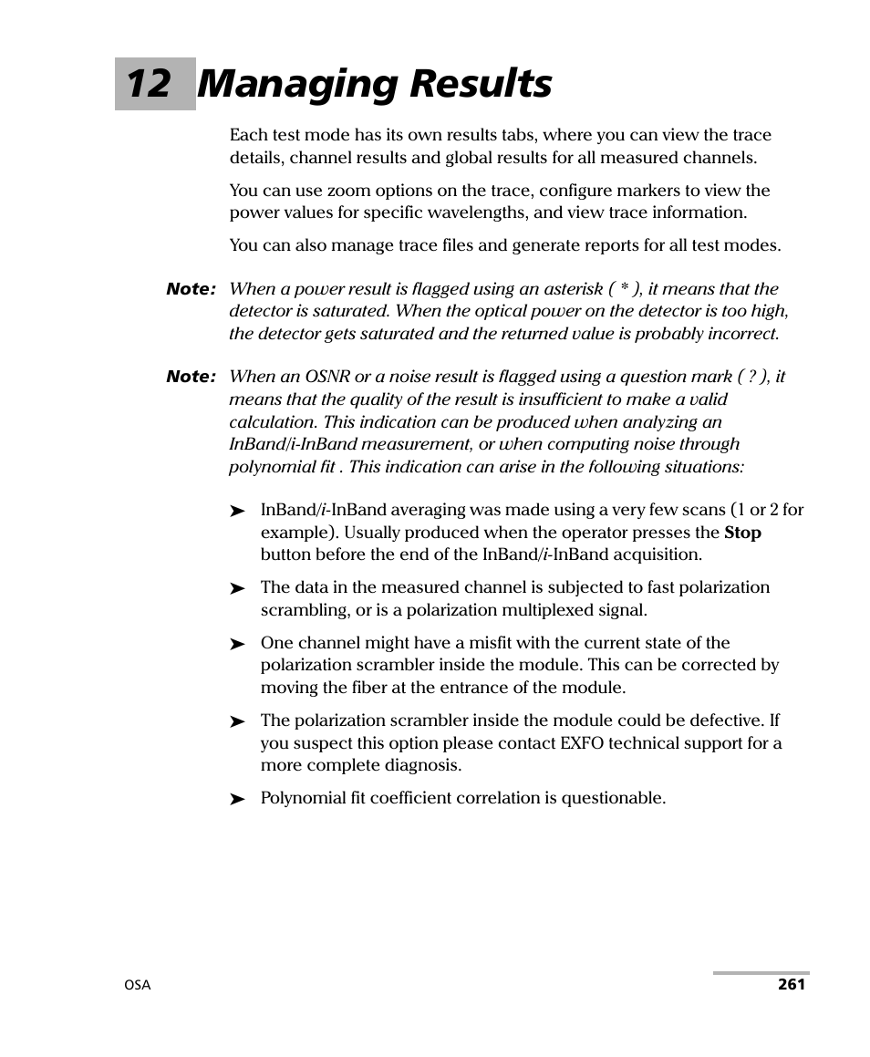 12 managing results | EXFO FTB -5240S/5240BP Optical Spectrum Analyzer User Manual | Page 267 / 638