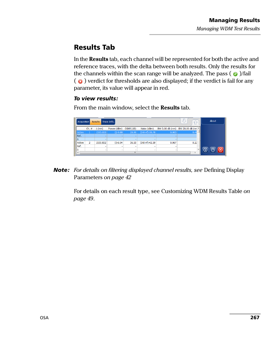 Results tab | EXFO FTB -5240S/5240BP Optical Spectrum Analyzer User Manual | Page 273 / 638