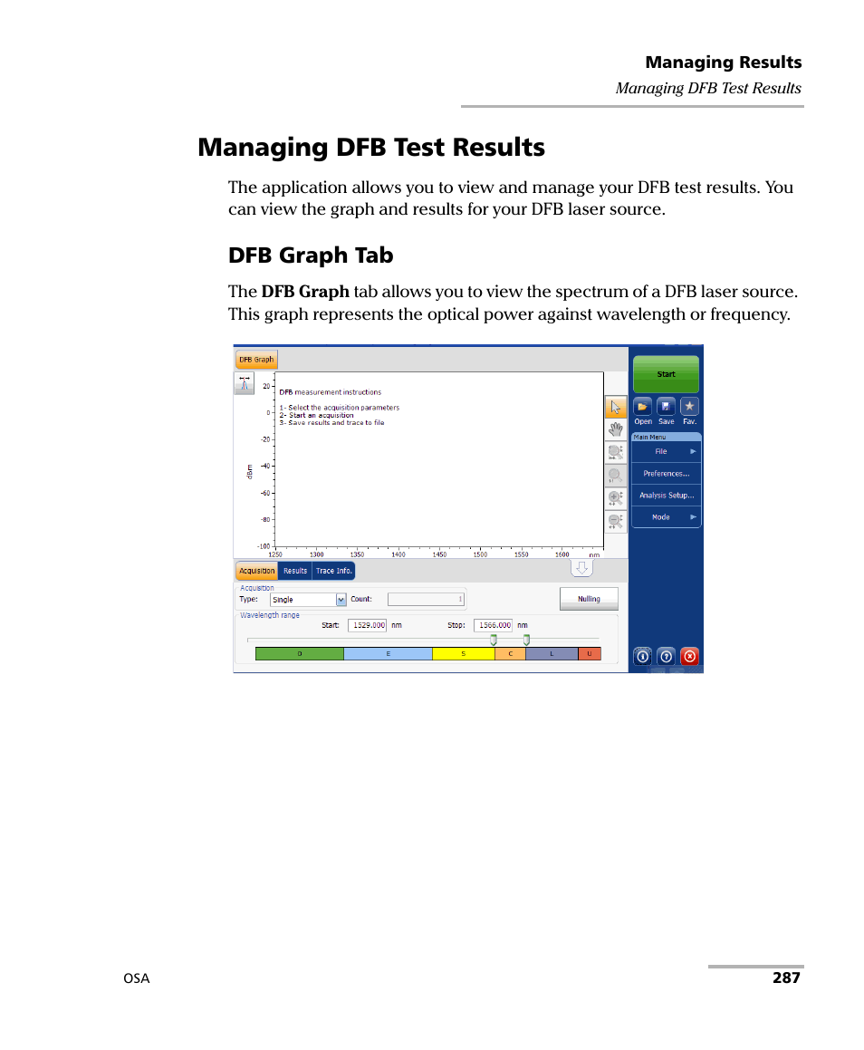 Managing dfb test results, Dfb graph tab | EXFO FTB -5240S/5240BP Optical Spectrum Analyzer User Manual | Page 293 / 638