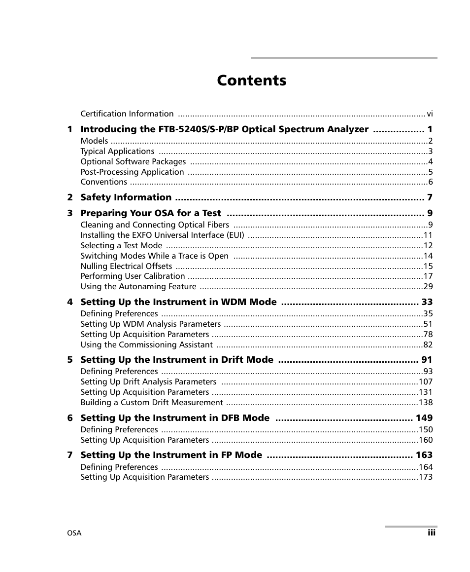 EXFO FTB -5240S/5240BP Optical Spectrum Analyzer User Manual | Page 3 / 638