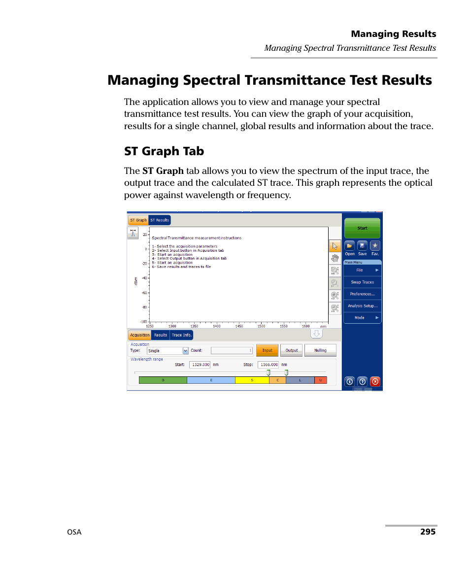 Managing spectral transmittance test results, St graph tab | EXFO FTB -5240S/5240BP Optical Spectrum Analyzer User Manual | Page 301 / 638