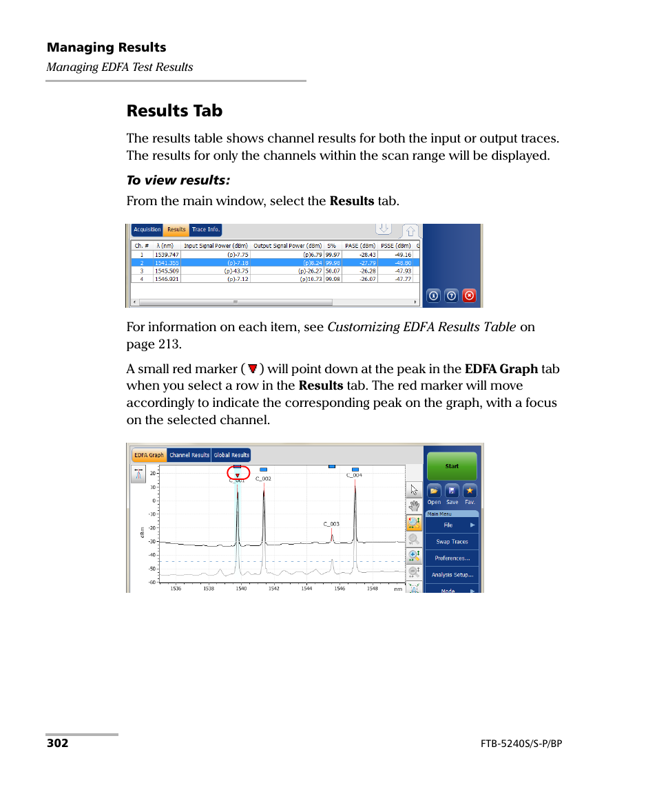 Results tab | EXFO FTB -5240S/5240BP Optical Spectrum Analyzer User Manual | Page 308 / 638