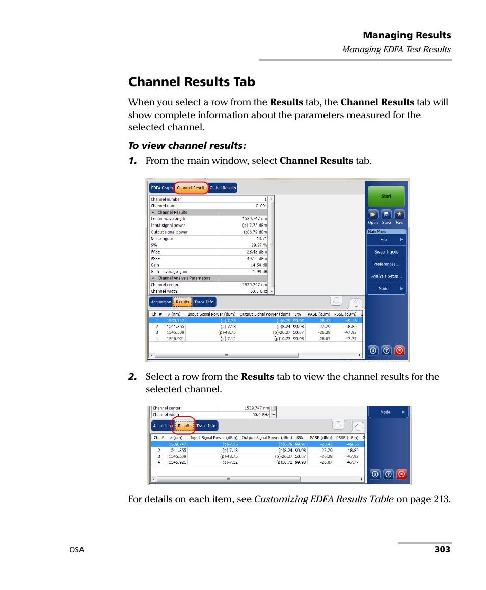 Channel results tab | EXFO FTB -5240S/5240BP Optical Spectrum Analyzer User Manual | Page 309 / 638