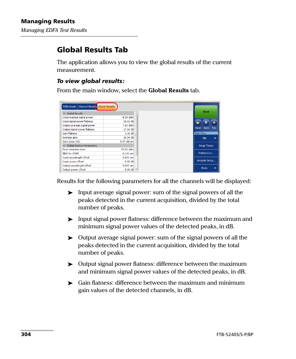 Global results tab | EXFO FTB -5240S/5240BP Optical Spectrum Analyzer User Manual | Page 310 / 638