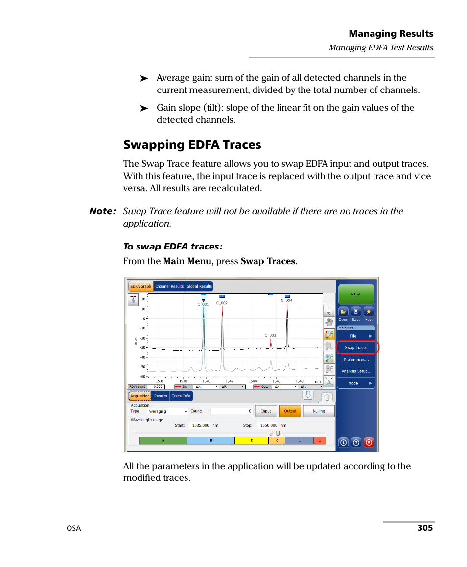 Swapping edfa traces | EXFO FTB -5240S/5240BP Optical Spectrum Analyzer User Manual | Page 311 / 638