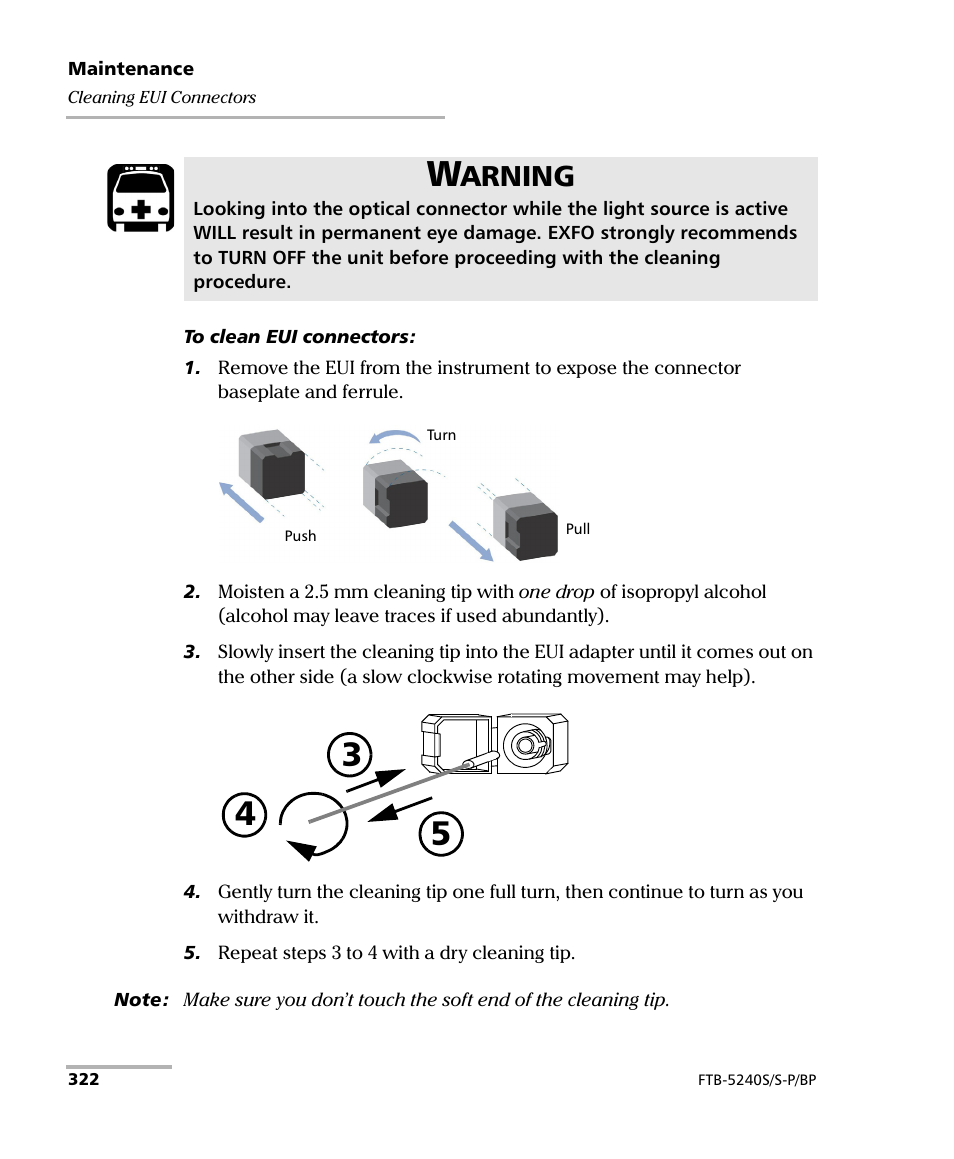 Arning | EXFO FTB -5240S/5240BP Optical Spectrum Analyzer User Manual | Page 328 / 638