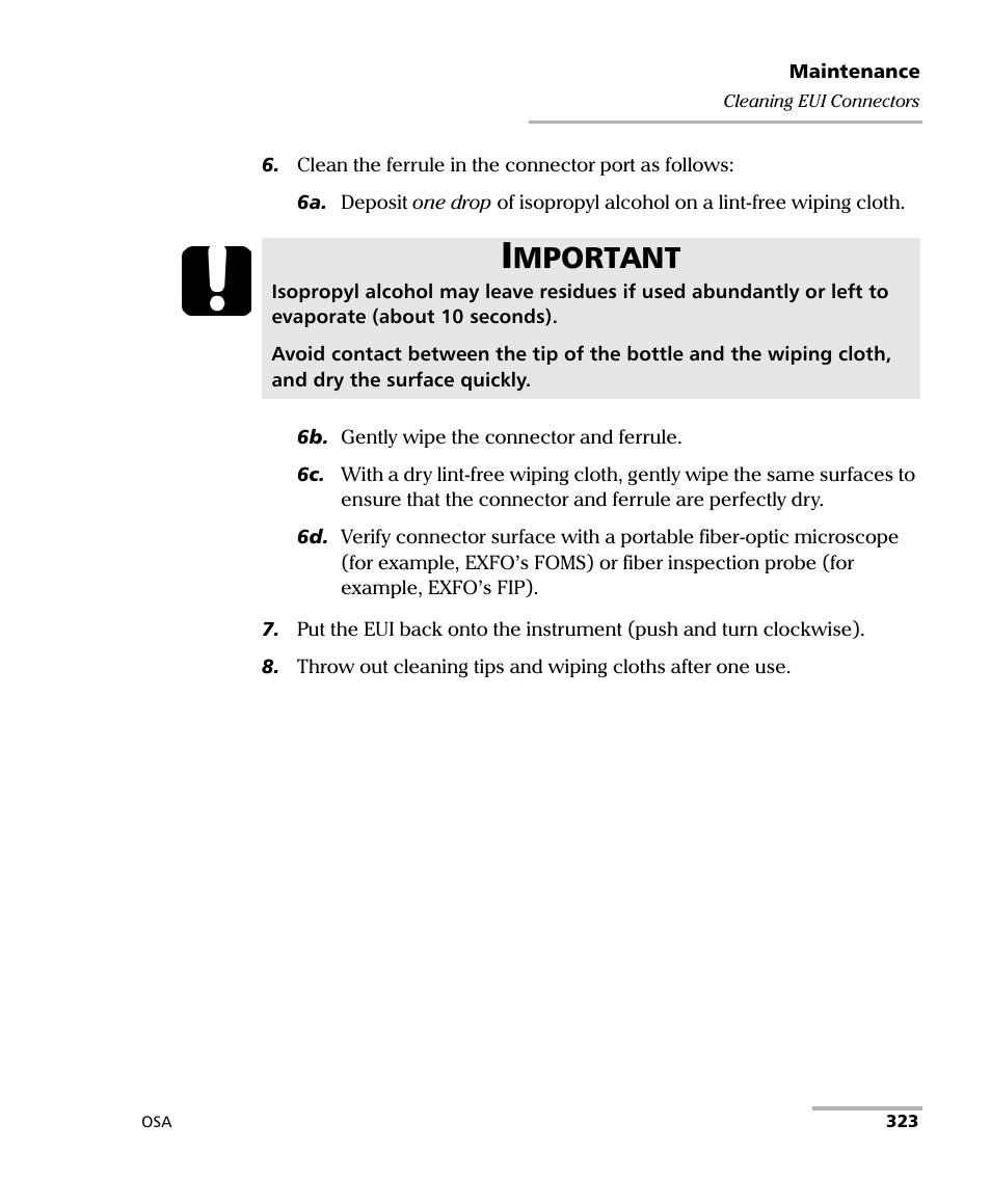 Mportant | EXFO FTB -5240S/5240BP Optical Spectrum Analyzer User Manual | Page 329 / 638