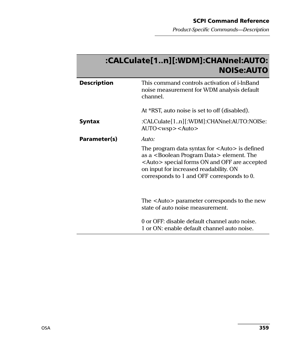 Calculate[1..n][:wdm]:channel:auto: noise:auto | EXFO FTB -5240S/5240BP Optical Spectrum Analyzer User Manual | Page 365 / 638