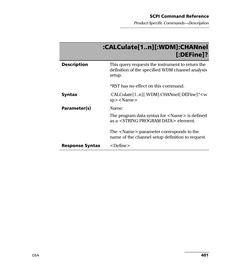 Calculate[1..n][:wdm]:channel [:define | EXFO FTB -5240S/5240BP Optical Spectrum Analyzer User Manual | Page 407 / 638