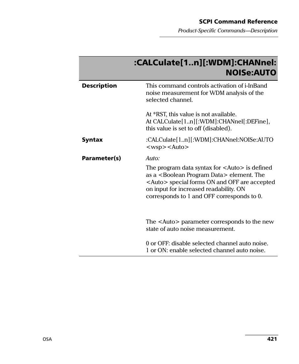 Calculate[1..n][:wdm]:channel: noise:auto | EXFO FTB -5240S/5240BP Optical Spectrum Analyzer User Manual | Page 427 / 638